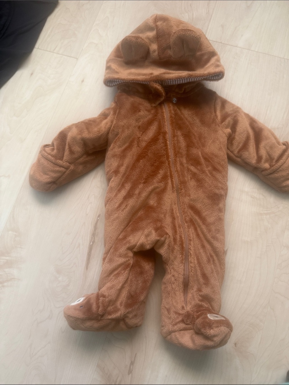 Plush Bear Hooded Footie One-Piece - Cozy Brown